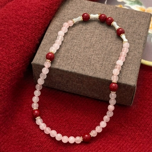 Vintage Naturstein Perlenarmband Für Damen Rosenquarz Achat Muschel 14K Vergoldet Legierung Handgefertigter Schmuck Armband