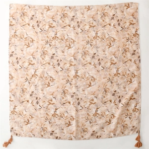 Elegant lightweight pink floral cotton scarf shawl with tassels and abstract patterns