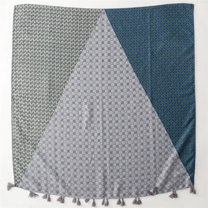 Thick soft patchwork scarf with geometric prints and fringe tassels for travel