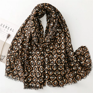 Women Scarf Shawl Wrap Floral Print Gold Foil Bronzing Soft Polyester Fringe Vintage Warm Winter Accessories
