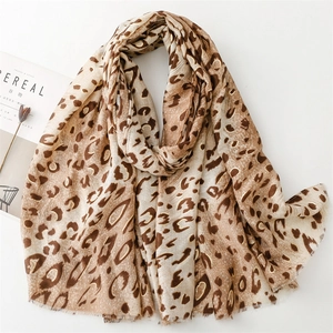 Women Leopard Print Long Scarf Soft Polyester Cotton Warm Shawl Gold Foil Elegant Fringed Wrap Accessories