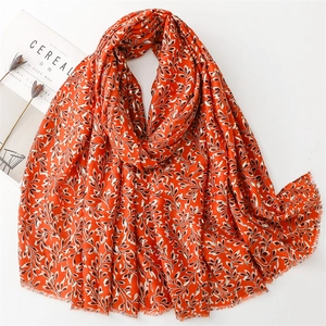 Women Elegant Gold Foil Leaf Print Scarf Shawl Polyester Cotton Linen Feel Lightweight Bronzing Pashmina Wrap