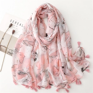 Leichter Damen Schal Mit Blumen Und Schmetterling Muster Pinke Quasten Weicher Polyester Schal Für Strandurlaub Und Sonnenschutz Eleganter Schal