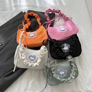 Sac Sous le Bras Doux en Toile pour Femme Avec Poignée Froncée Et Patch Lapin Cœur Sac À Bandoulière Hobo Décontracté