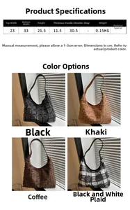 Size chart and color display for minimalist large capacity checkered tote bag