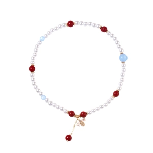 Vintage style beaded pearl bracelet with gold bee pendant for traditional Hanfu accessories
