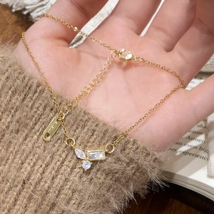 Zircon Pendant Necklace Gold Plated Copper Irregular Geometric Crystal Minimalist Niche Luxury Jewelry Gift For Women