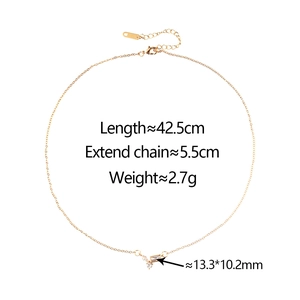 Detail of gold necklace showing 42.5cm chain length and 13.3mm zircon pendant size