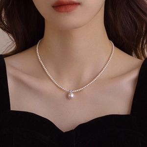 Artificial Pearl Necklace And Earring Jewelry Copper 14K Gold Plated Zircon Pendant With 925 Sterling Silver Earring Post Elegant Women