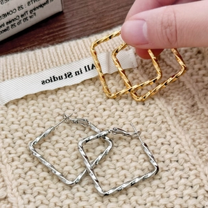 Vintage Geometric Square Hoop Earrings Twisted Rope Copper With 925 Sterling Silver Earring Post For Women