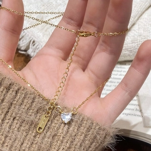 Heart Pendant Necklace With Sparkling Zircon Gold Plated Copper Dainty Elegant Jewelry For Women