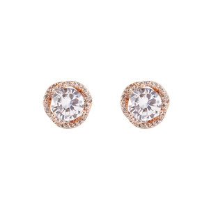 Luxurious rose gold stud earrings with round zircon stones and pavé set micro diamonds