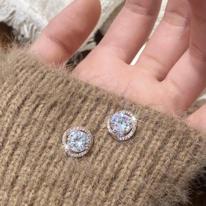 Elegant rose gold halo stud earrings with brilliant zircon center and micro-pave crystals