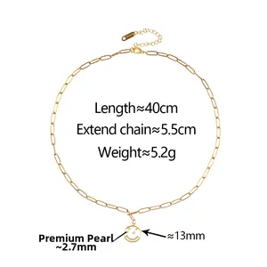 Détails du pendentif smiley doré 13mm avec perles 2,7mm sur chaîne trombone 40cm