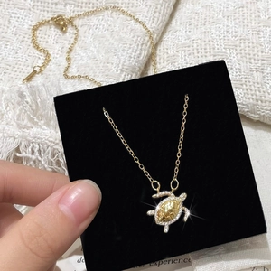 Sea Turtle Pendant Necklace Gold Plated Copper With Zircon Inlaid Animal Shape Simple Style Jewelry For Women