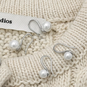 Artificial Pearl Hook Earrings With 925 Sterling Silver Earring Post Minimalist Elegant Round White Shell Artificial Pearl Jewelry For Women