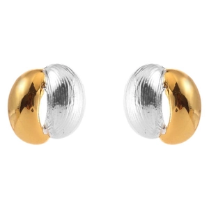 Minimalist gold and silver two-tone C-shaped earrings with polished and textured finish