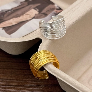 Minimalist multi-layer spiral geometric open ring in gold and silver finish