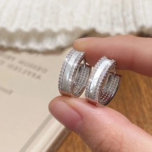 Créoles Huggie Avec Incrustation De Nacre Et Zircon Plus Tige De Boucle Oreille En Argent Sterling 925 Pour Femme
