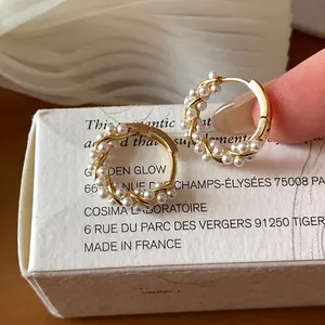 Französischer Stil 14k vergoldete Creolen mit Spirale Perlenwickel Design für Damen
