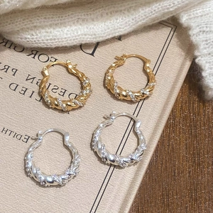 Twisted Rope Hoop Earrings Zircon Inlaid Copper Gold Silver Plated Elegant Fashion Jewelry Accessories For Women