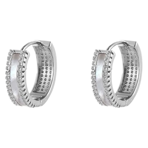 Élégantes boucles d'oreilles créoles argentées avec zircon et pavé de cristaux de luxe