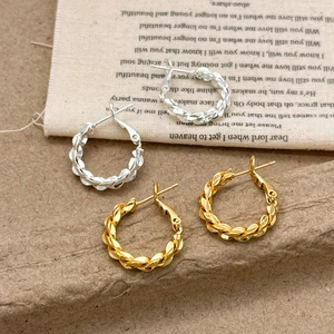 Twisted Hoop Earrings Copper 18K Gold Plated Braided Geometric Retro Minimalist Fashion Jewelry For Women