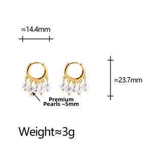 Détails des boucles d'oreilles dorées 14,4x23,7mm avec perles premium de 5mm et mesures