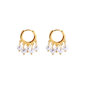Boucles d'oreilles créoles dorées avec pampilles de perles blanches élégantes