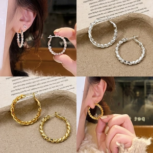 Twisted Hoop Earrings With 925 Sterling Silver Earring Post Copper Metal Geometric Vintage Style Women Fashion Accessories