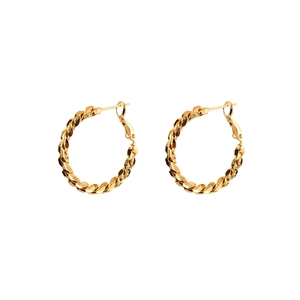 Chic 18K gold geometric twisted rope hoop earrings with a textured spiral design