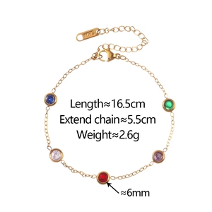 Detailed view of 18K gold plated S925 silver bracelet with multi-color round zircons