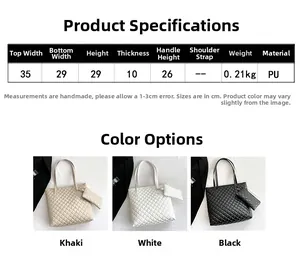 Detailed size chart and multi-color comparison for quilted large capacity PU tote bags