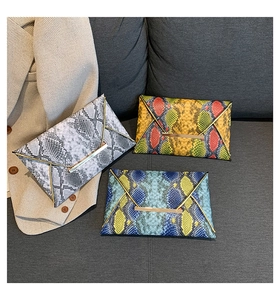 Chic snakeskin texture envelope clutches with metal trim in three stylish color patterns