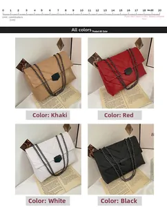 Quilted crossbody bag color options in khaki red white and black with chain straps
