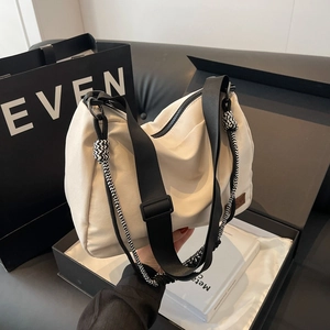 Large Capacity Canvas Crossbody Bag With Braided Rope Handle Minimalist Commuter Shoulder Tote For Women