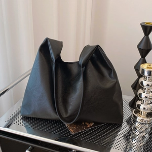 Grand Sac Fourre-tout en Cuir PU pour Femmes Couleur Unie Mode Simple Sac à Épaule Sous-bras Sac Hobo de Navettage Sac à Main de Voyage