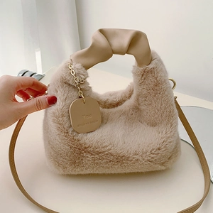 Sac À Main En Peluche Pour Femme Style Coréen Simple Poignée En Cuir Plissée Sac Bandoulière Mode Hiver Quotidienne