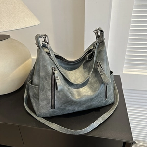 Grand Sac Hobo En Cuir PU Multi Fermeture Éclair Bandoulière Tote Besace Pour Femmes Rétro Décontracté Urbain Simple