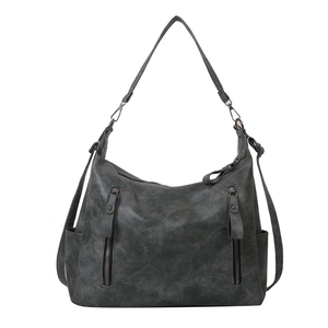 Grand sac cabas gris foncé en similicuir avec plusieurs poches zippées et bandoulière