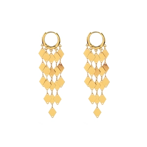 Fashionable gold tiered rhombus tassel earrings with elegant sparkling sequin drops