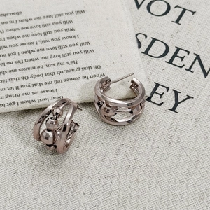 Coffee gold multi-layer hollow hoop earrings with beads in a minimalist C-shape design