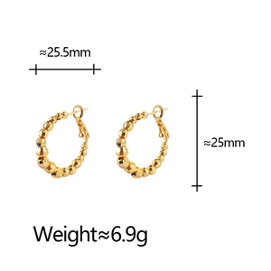 Detailed view of silver hoop earrings showing 25mm dimensions and geometric beads