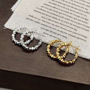 Minimalist geometric beaded hoop earrings in gold and silver finish for women