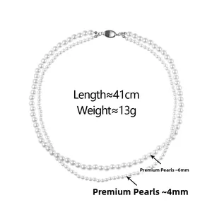 Détail du collier double rang en perles premium de 4mm et 6mm avec longueur de 41cm