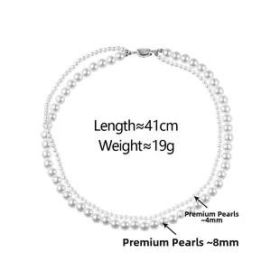 Collier double couche en perles blanches de 8mm et 4mm avec une longueur de 41cm
