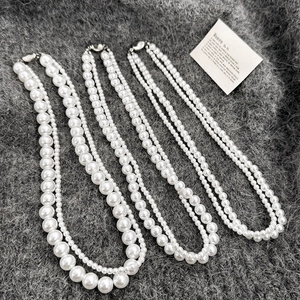 Collier De Künstliche Perles Double Rang Élégant Bijoux Vintage Français Pour Femmes Künstliche Perles Imitation Rondes Fermoir Plaqué Palladium