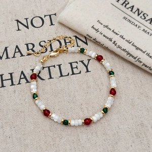 Fresh style freshwater shell and red agate beaded bracelet with adjustable gold chain