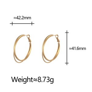 Detailed view of double layered gold hoop earrings with dimensions 41.6mm and 8.73g weight