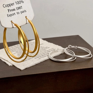 Matte Copper Hoop Earrings Layered Geometric Minimalist Retro Style Trendy Accessories For Women Round Jewelry